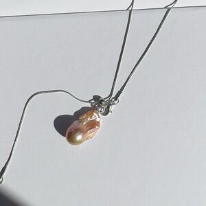 Silver and Pink Baroque Pearl Necklace